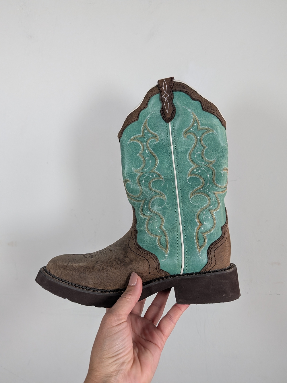 Justin Western Cowgirl Boot - Turquoise and Brown, 7.5